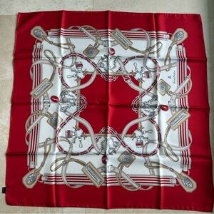 Vintage Brooks Brothers Red, White & Tan 100 % Silk Scarf with Equestrian Motif